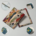 Front and reverse construction views of wrapped abstract canvas art with inset details of hanging hardware and stretcher edges