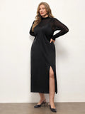 Stylish Plus Size Women's Mesh Patchwork Casual Party Dress for Effortless Elegance 
