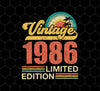 1986 Birthday Png, Vintage 1986 Limited Png, Retro 1986 Birthday, PNG For Shirts, PNG Sublimation