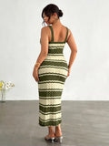 front full view of colorblock striped sleeveless knit midi dress