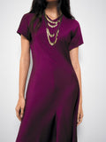 Elegant Plum Purple V Neck Maxi Dress with Dropped Shoulder Sleeves for Work and Summer