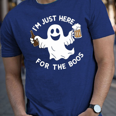 Cheerful Ghost Beer Halloween Men's Tee: Spooky Style for Summer