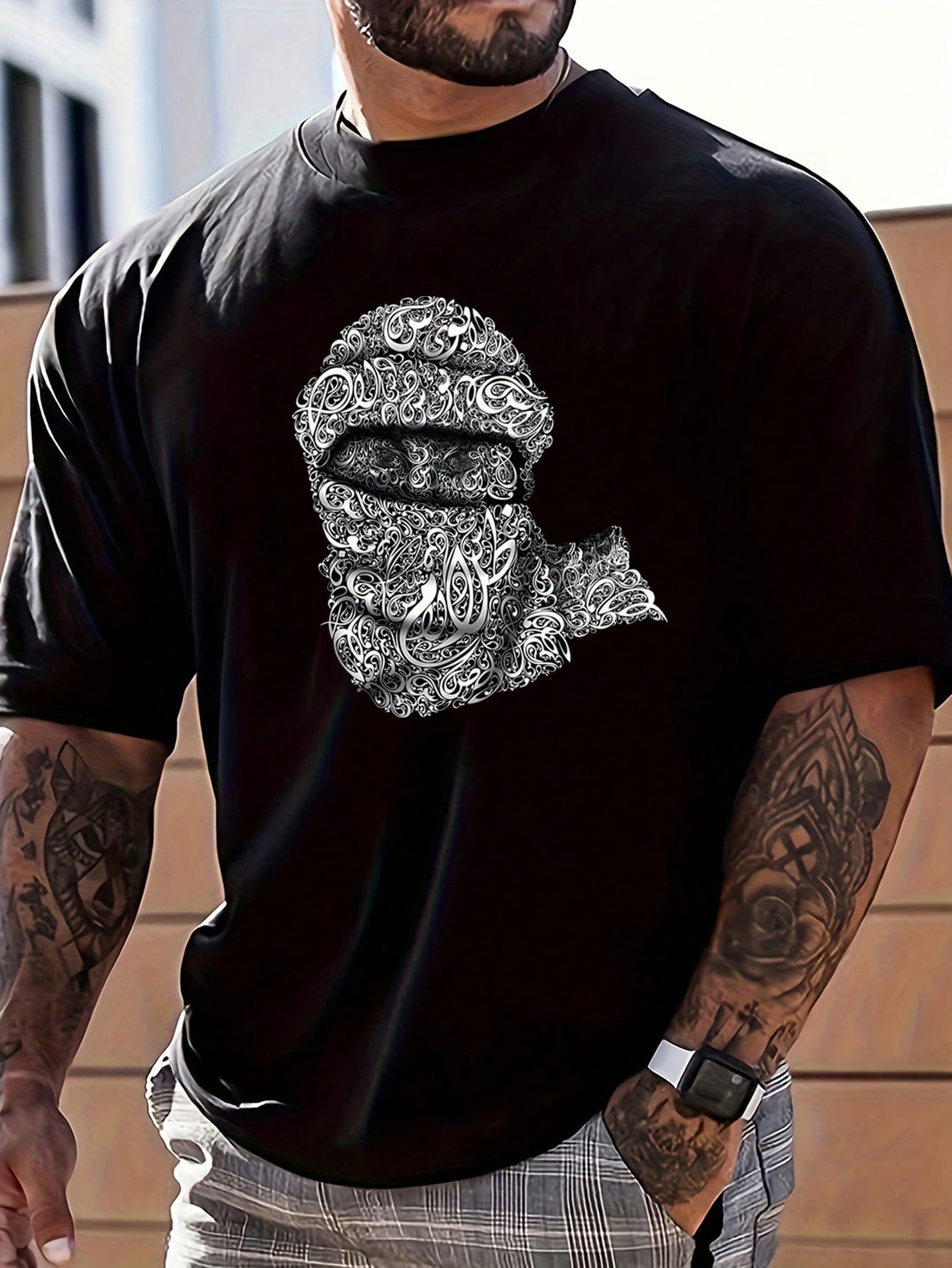 Get ready to make a statement with our 1pc Men's Fashion Arabic Print Poncho-Style T-Shirt! Featuring a unique poncho-style design and bold Arabic print, this t-shirt will add a touch of personality to any outfit. Perfect for the fashion-forward man who loves to stand out from the crowd!