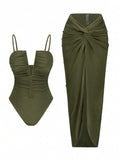 Make a splash this season with our stunning 2-piece beach set. The sexy V-neck ruched swimsuit flatters your figure with strategic gathering and a plunging neckline, while the lightweight beach dress layers effortlessly over your swimwear for versatile style. Perfect for poolside lounging, beach days, or resort getaways. Mix and match with confidence—this set delivers both glamour and comfort in one package.