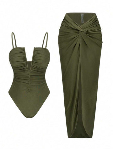 Make a splash this season with our stunning 2-piece beach set. The sexy V-neck ruched swimsuit flatters your figure with strategic gathering and a plunging neckline, while the lightweight beach dress layers effortlessly over your swimwear for versatile style. Perfect for poolside lounging, beach days, or resort getaways. Mix and match with confidence—this set delivers both glamour and comfort in one package.