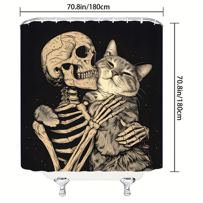 Spooky Skeleton Cat Shower Curtain - Haunting Halloween Design for Home, Dorm, and Hotel Bathrooms (Copy)