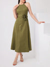 Elegant 3D Flower Decor Open Shoulder Summer Dress for Women