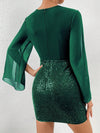 Sparkling Elegance: Contrast Sequin Split Sleeve Bodycon Dress