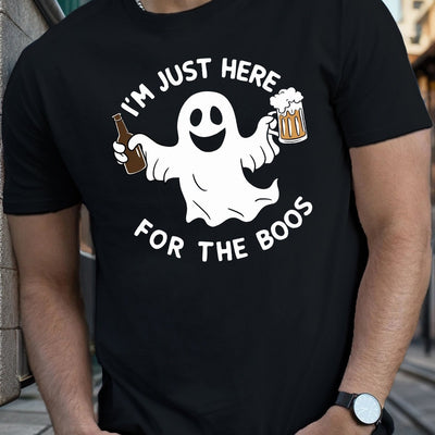 Cheerful Ghost Beer Halloween Men's Tee: Spooky Style for Summer