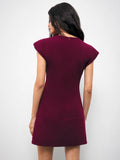 Burgundy Gold Napoleon Style Mini Dress with Buckle Detail for Office and Summer Events 
