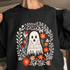 Festive Halloween Ghost Floral Print Sweatshirt for Women - Cozy Crew Neck Casual Fit for Fall/Winter