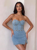 Women's Slim Fit Fashion Denim Tube Dress Club Night Out Light Blue Autumn Sexy