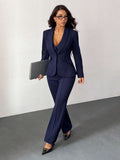 Elevate your professional wardrobe with this stunning 3-piece deep blue ensemble, expertly designed for autumn and winter elegance. This complete set includes a tailored blazer with sophisticated shawl collar, a coordinating vest, and extra-long pants—creating a polished, cohesive look for any occasion. Constructed from premium knitted fabric blending 95% polyester with 5% elastane, this set delivers medium stretch comfort for all-day wear. The regular fit accommodates various body types while maintaining a