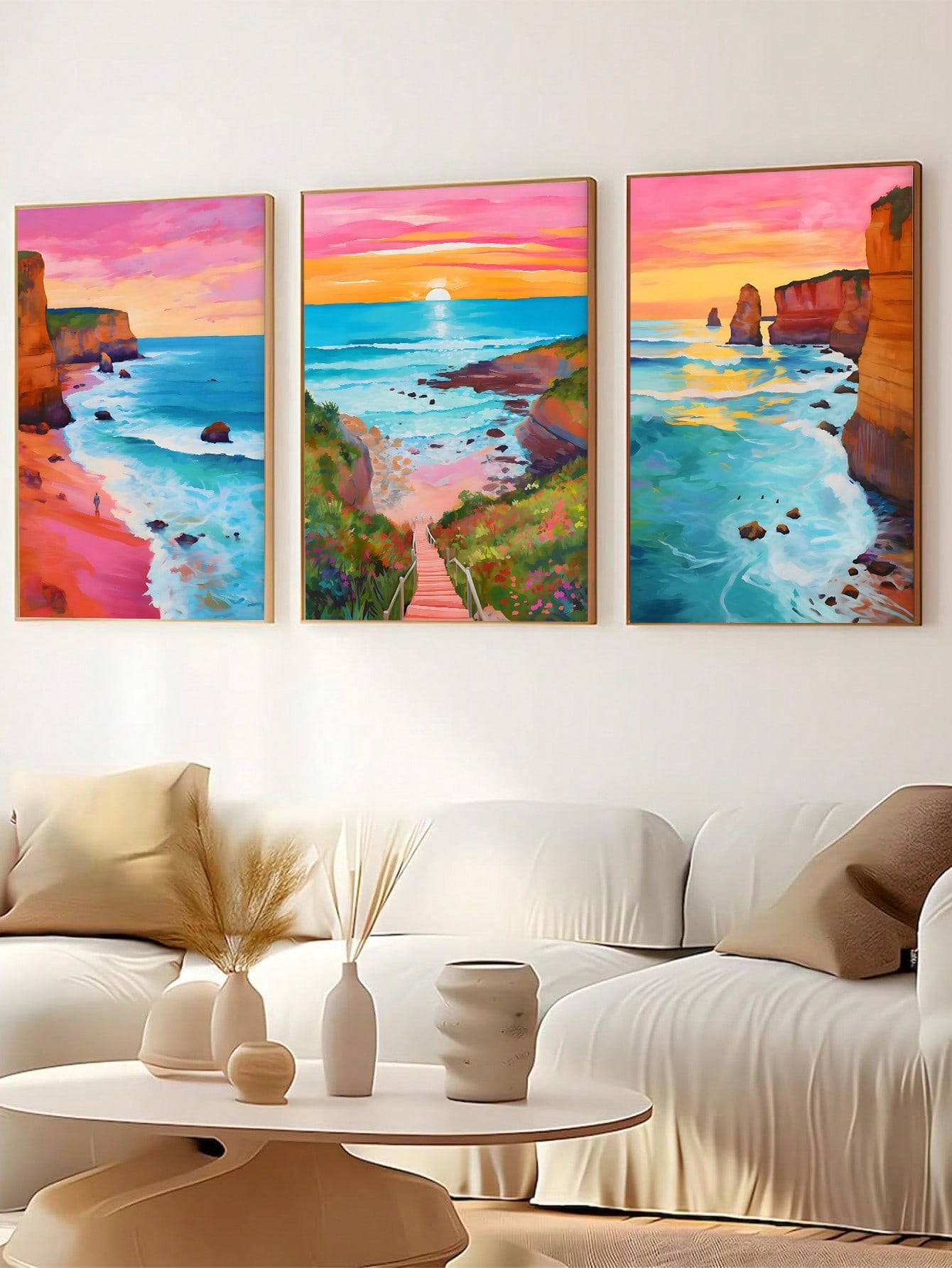 Transform your walls into a breezy coastal escape with this charming 3-piece canvas set. Each print captures the relaxed vibes of seaside living through modern designs featuring shells, waves, and nautical elements. Perfect for creating a cohesive gallery wall in your bedroom, living room, or office, these pieces bring that coveted beach-house aesthetic to any space. The lightweight canvas construction makes hanging effortless, while the soft, coastal color palette complements virtually any décor style. Whe
