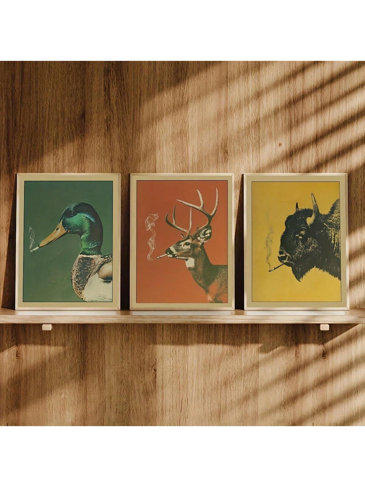 Bring a touch of rustic charm and playful spirit to your space with this 3-piece retro animal canvas art set. Featuring a deer, cow, and wild duck, each piece adds a whimsical yet stylish vibe to your home or office. Choose optional frames to perfectly match your decor and create a cozy, nature-inspired atmosphere that sparks conversation and brightens any room.
