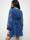 Navy Blue Short Dress with Metal Disc Detail for Parties