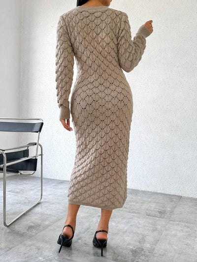 Essence of Elegance: Women's Scaly Crew Neck Long Sleeve Sweater Dress