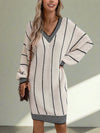 Stay Cozy in Style with our Striped Drop Shoulder Sweater Dress