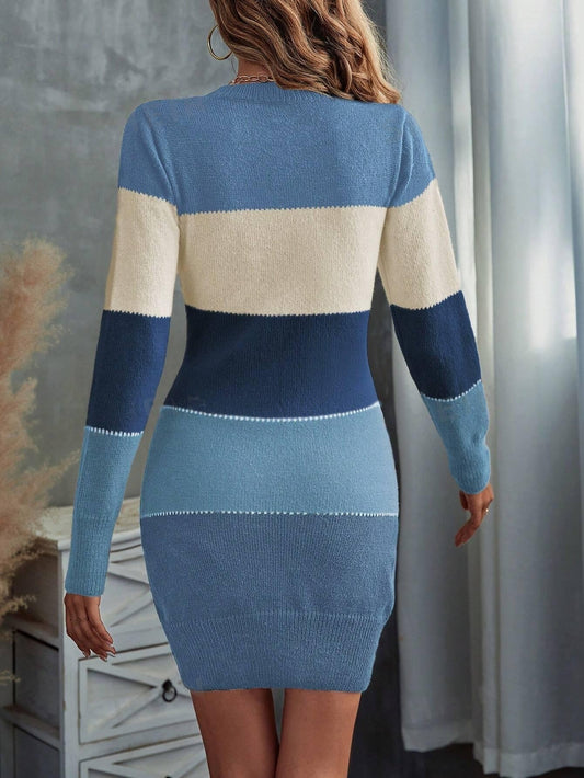 Triple Color Bodycon Sweater Dress: Cozy Chic for Any Occasion