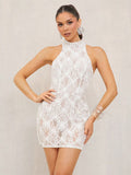 Step into the spotlight with this 3D Floral High-Neck Sleeveless Bodycon Mini Dress, where playful charm meets sheer sophistication. The delicate 3D floral details add a whimsical touch, while the sleek bodycon fit highlights your silhouette effortlessly. Its high neck and sleeveless design balance flirtiness with a dash of elegance, making it perfect for nights when you want to turn heads and have fun. Embrace stylish see-through appeal and let your confidence bloom!