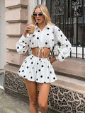 Chic Cream Yellow Polka Dot 2-Piece Skirt Set for Stylish Summer Vacations and Casual Outings 