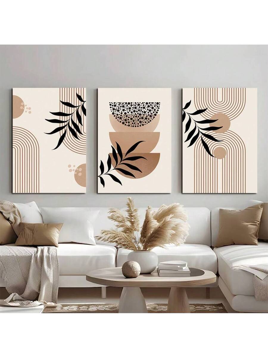 Elevate your walls with this 3 piece black and beige boho canvas wall art set, designed to bring effortless sophistication to any living space. Combining modern geometric patterns with delicate botanical elements, this collection creates a balanced look that feels both contemporary and timeless. The neutral color palette blends seamlessly with boho, Scandinavian, minimalist, modern, and farmhouse interiors.