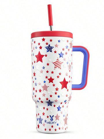 Expertly designed for on-the-go beverage enjoyment, this 40 oz insulated stainless steel tumbler comes equipped with a convenient handle and reusable straw. Keep your drinks hot or cold for longer thanks to its leak-proof design. Say goodbye to spills and hello to ultimate convenience.