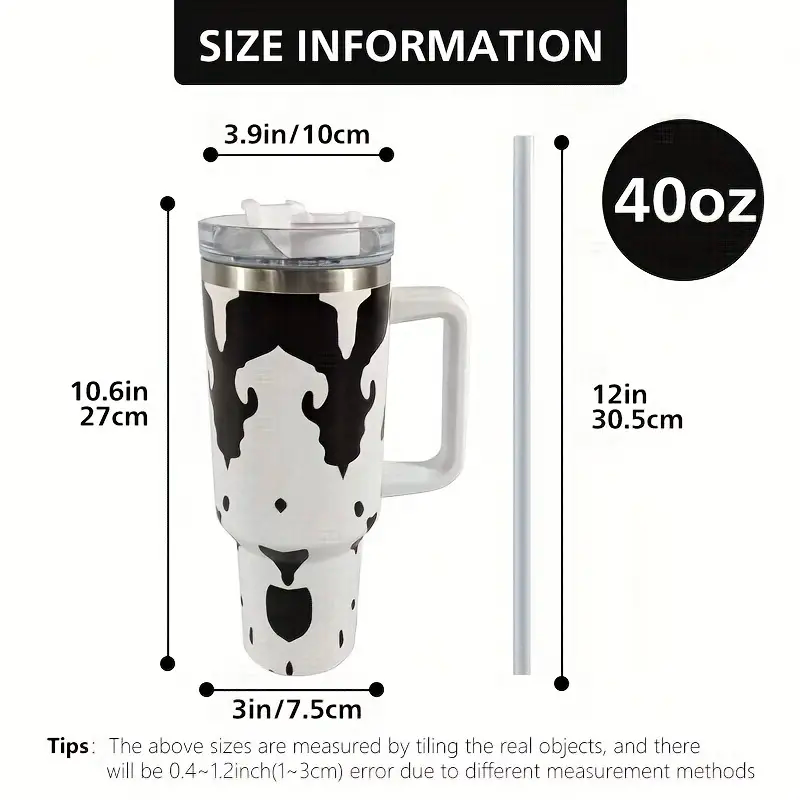 Cow Print Tumbler, 40 Oz Tumbler with Handle and Straw, Cute Cow Print  Cup/Coffee Mug/Travel Mug, Fun Cow Gifts for Cow Lovers Women, Cow Print