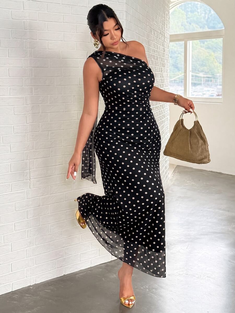 Plus Size Women's Asymmetric Neck Fitted Maxi Dress for Parties and Beach Vacations