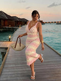 back full view of colorblock striped sleeveless knit midi dress