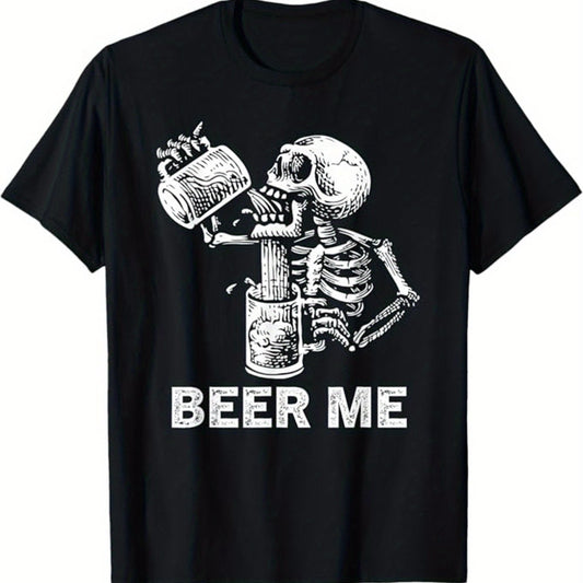 Bare Bones: Men's Skeleton Print Cotton Graphic Tee for Halloween & Outdoor Fun