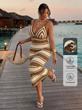 front full view of colorblock striped sleeveless knit midi dress