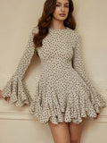 Chic Black and Beige Polka Dot Ruffle Mini Dress for Autumn - Perfect for Tea Parties, Brunches, and Date Nights 