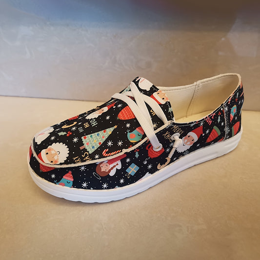 Stylish Women's Christmas Print Canvas Shoes: Casual, Lightweight, and Fashionable Sneakers