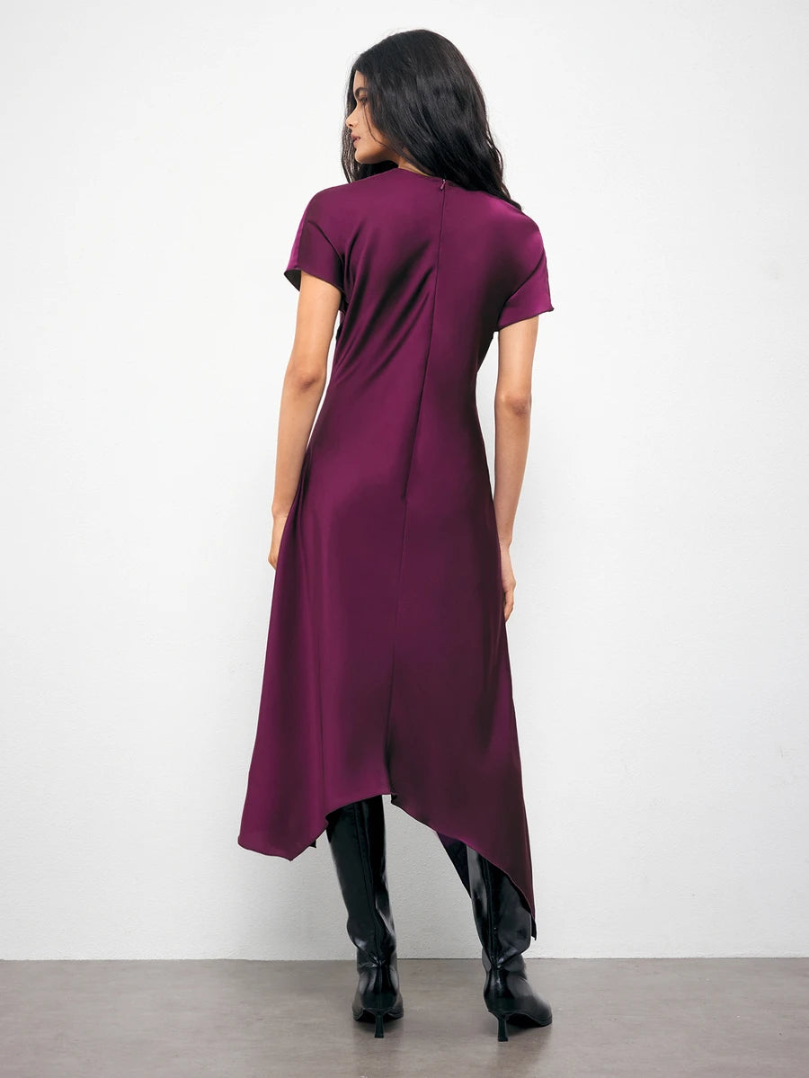 Elegant Plum Purple V Neck Maxi Dress with Dropped Shoulder Sleeves for Work and Summer