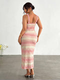 front close view of colorblock striped sleeveless knit midi dress