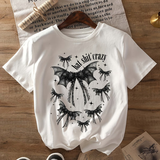 Womens Halloween Bat Bow Graphic Tshirt: Stay Spooky and Stylish this Fall/Winter