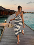 front full view of colorblock striped sleeveless knit midi dress