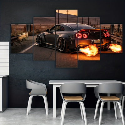 City Night Lights: 5-Piece Frameless Canvas Wall Art Set for Chic Home Decor