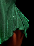 Close-up of glittering green handkerchief hem on fairy costume dress