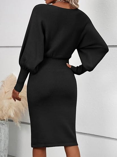 Cozy Elegance: Cable Knit Batwing Sleeve Sweater Dress