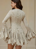 Chic Black and Beige Polka Dot Ruffle Mini Dress for Autumn - Perfect for Tea Parties, Brunches, and Date Nights 
