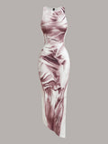 Front product view of mauve purple marbled sleeveless maxi dress