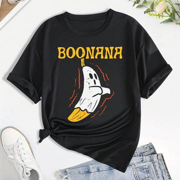 Get ready for Halloween with our Boo-Nana Graphic Tee for women! Made with soft cotton and a comfortable crew neck design, this shirt is perfect for all your spooky festivities. The fun graphic features a playful spin on the classic banana, adding a unique and festive touch to your holiday wardrobe. Order yours today and join in on the Halloween fun!