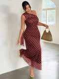 Plus Size Women's Asymmetric Neck Fitted Maxi Dress for Parties and Beach Vacations