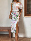 Chic Floral One-Shoulder Split Thigh Dress - Perfect for Summer Elegance