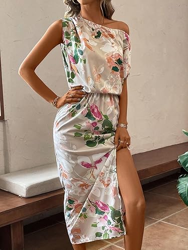 Chic Floral One-Shoulder Split Thigh Dress - Perfect for Summer Elegance