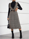 Chic Plaid Print Overall Dress with Raw Trim - Effortless Style for Every Occasion