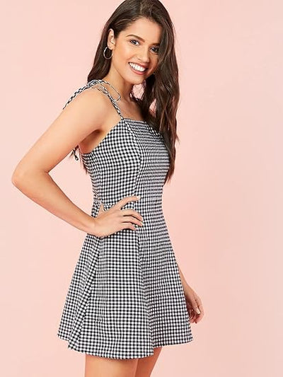 Essence of Elegance: Gingham Self-Tie Cami Mini Dress