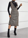 Chic Plaid Print Overall Dress with Raw Trim - Effortless Style for Every Occasion